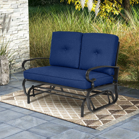 2 Seats Outdoor Swing Glider Chair with Cushions-Navy - Color: Navy