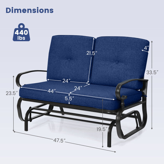 2 Seats Outdoor Swing Glider Chair with Cushions-Navy - Color: Navy