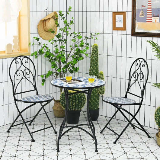 3 Pieces Patio Bistro Furniture Set with Mosaic Design - Color: Black