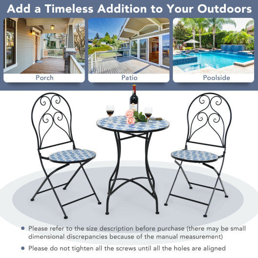 3 Pieces Patio Bistro Furniture Set with Mosaic Design - Color: Black