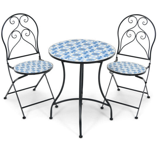 3 Pieces Patio Bistro Furniture Set with Mosaic Design - Color: Black