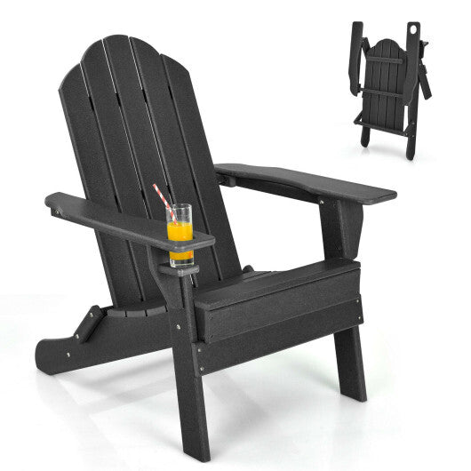 Foldable Weather Resistant Patio Chair with Built-in Cup Holder-Black - Color: Black