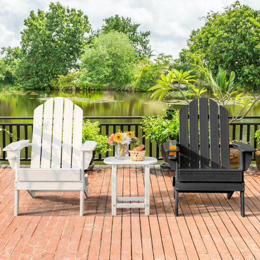 Foldable Weather Resistant Patio Chair with Built-in Cup Holder-Black - Color: Black