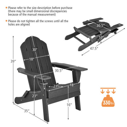 Foldable Weather Resistant Patio Chair with Built-in Cup Holder-Black - Color: Black