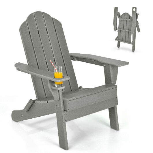 Foldable Weather Resistant Patio Chair with Built-in Cup Holder-Gray - Color: Gray