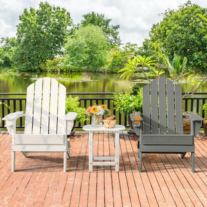 Foldable Weather Resistant Patio Chair with Built-in Cup Holder-Gray - Color: Gray