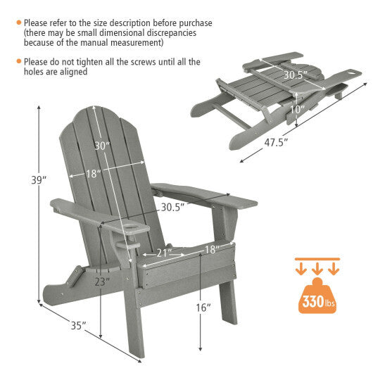 Foldable Weather Resistant Patio Chair with Built-in Cup Holder-Gray - Color: Gray