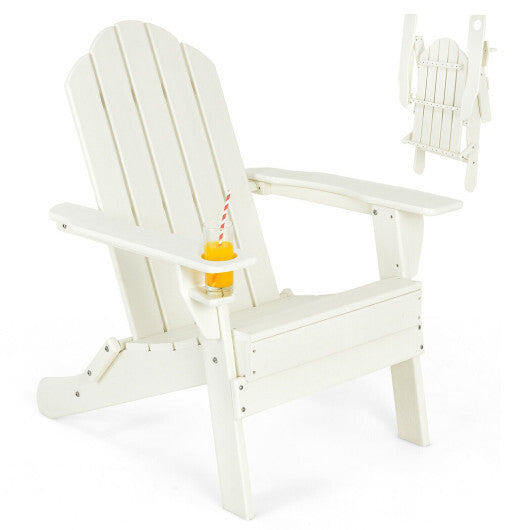 Foldable Weather Resistant Patio Chair with Built-in Cup Holder-White - Color: White