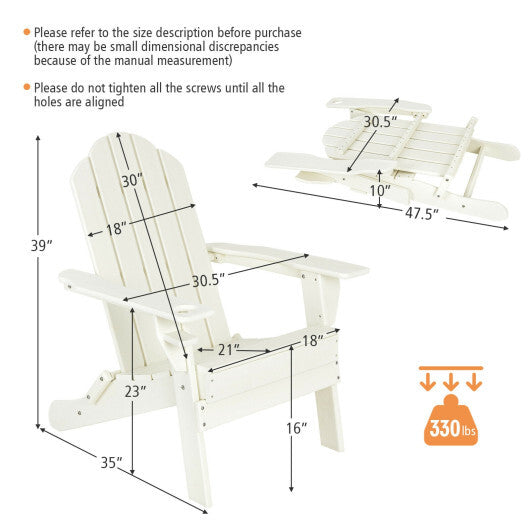 Foldable Weather Resistant Patio Chair with Built-in Cup Holder-White - Color: White