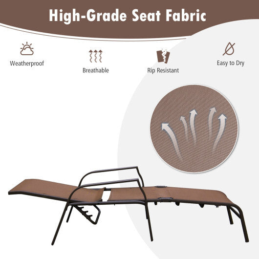 2 Pieces Patio Folding Chaise Lounge Chair Set with Adjustable Back-Brown - Color: Brown