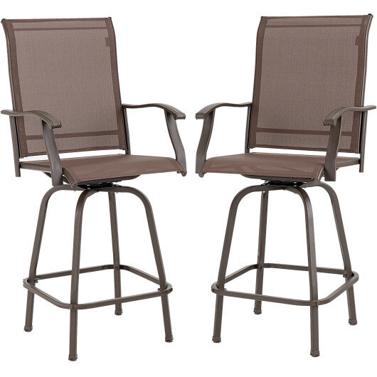 2 Pieces Patio 360 Rotation Swivel Bar Stool Set-Brown - Color: Brown