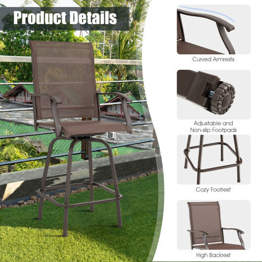 2 Pieces Patio 360 Rotation Swivel Bar Stool Set-Brown - Color: Brown