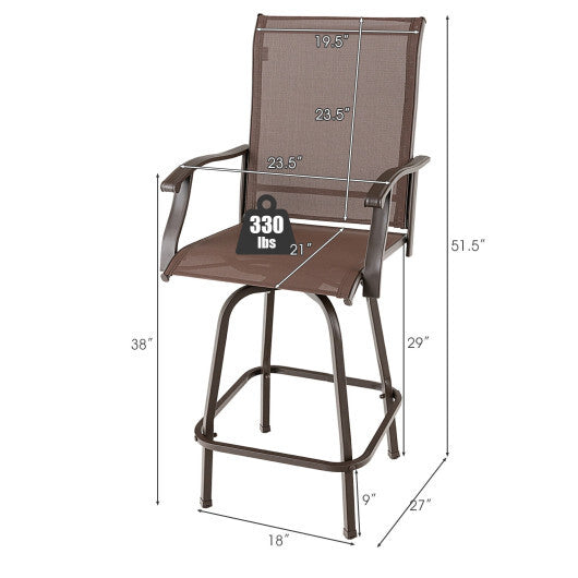 2 Pieces Patio 360 Rotation Swivel Bar Stool Set-Brown - Color: Brown