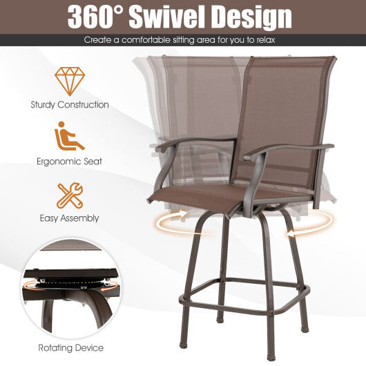 2 Pieces Patio 360 Rotation Swivel Bar Stool Set-Brown - Color: Brown