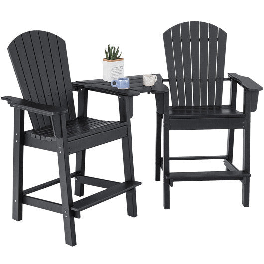 2 Pieces HDPE Tall Adirondack Chair with Middle Connecting Tray-Black - Color: Black