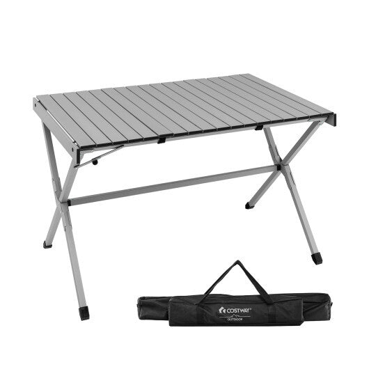 4-6 Person Portable Aluminum Camping Table with Carrying Bag-Gray - Color: Gray