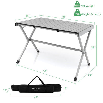 4-6 Person Portable Aluminum Camping Table with Carrying Bag-Gray - Color: Gray