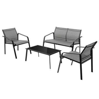 4 Pieces Patio Furniture Set with Armrest Loveseat Sofas and Glass Table Deck-Gray - Color: Gray