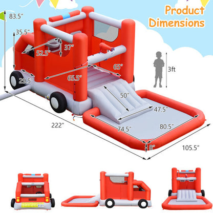 Fire Truck Themed Inflatable Castle Water Park Kids Bounce House with 480W Blower - Color: Red