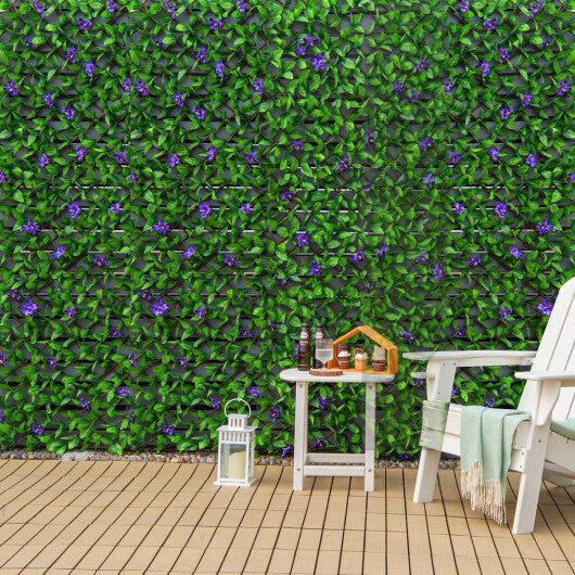 4 Pieces Expandable Faux Ivy Privacy Screen Fence Panel Pack with Flower-Purple - Color: Purple