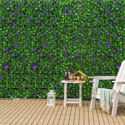 4 Pieces Expandable Faux Ivy Privacy Screen Fence Panel Pack with Flower-Purple - Color: Purple