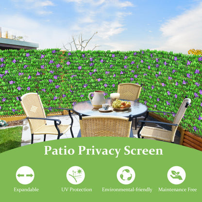 4 Pieces Expandable Faux Ivy Privacy Screen Fence Panel Pack with Flower-Purple - Color: Purple