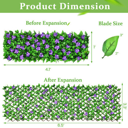 4 Pieces Expandable Faux Ivy Privacy Screen Fence Panel Pack with Flower-Purple - Color: Purple