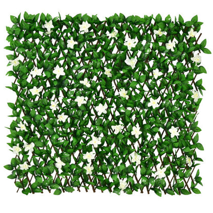 4 Pieces Expandable Faux Ivy Privacy Screen Fence Panel Pack with Flower-White - Color: White