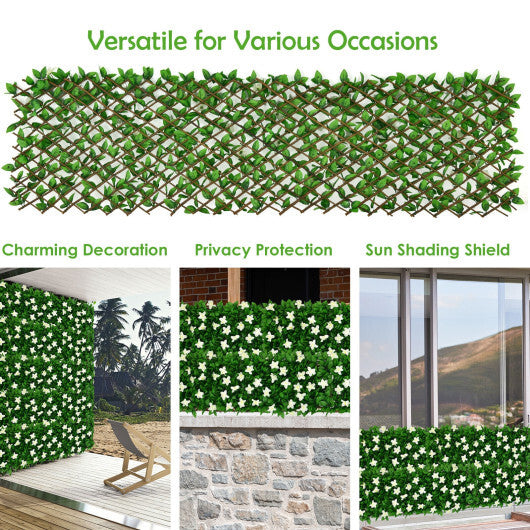 4 Pieces Expandable Faux Ivy Privacy Screen Fence Panel Pack with Flower-White - Color: White