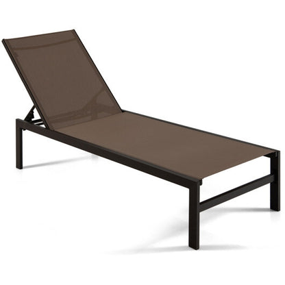 6-Position Chaise Lounge Chairs with Rustproof Aluminium Frame-Brown - Color: Brown