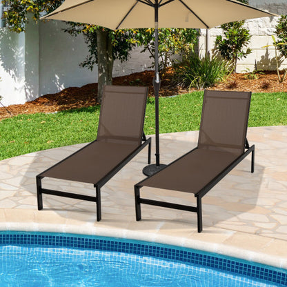 6-Position Chaise Lounge Chairs with Rustproof Aluminium Frame-Brown - Color: Brown