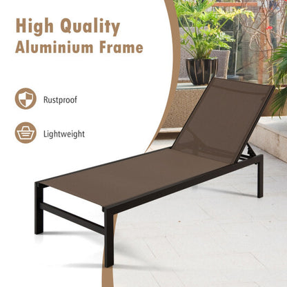 6-Position Chaise Lounge Chairs with Rustproof Aluminium Frame-Brown - Color: Brown