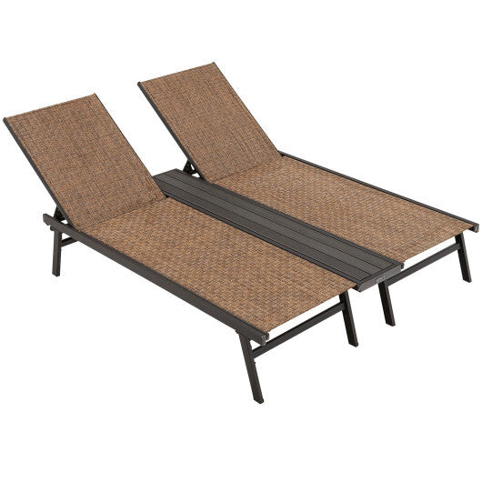 2-Person Patio Chaise Lounge with Middle Panel-Brown - Color: Brown