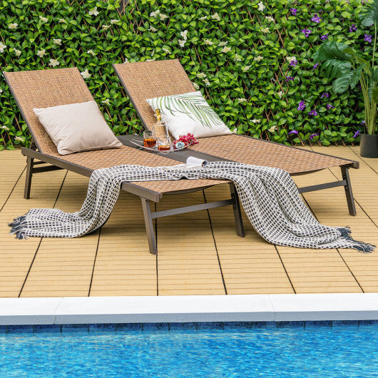 2-Person Patio Chaise Lounge with Middle Panel-Brown - Color: Brown