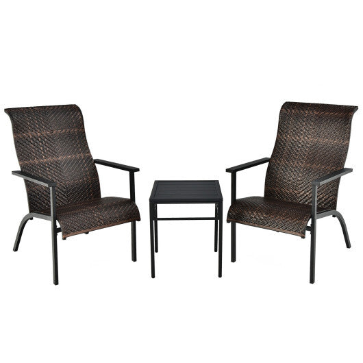 3 Pieces Patio Rattan Bistro Set with High Backrest and Armrest-Brown - Color: Brown