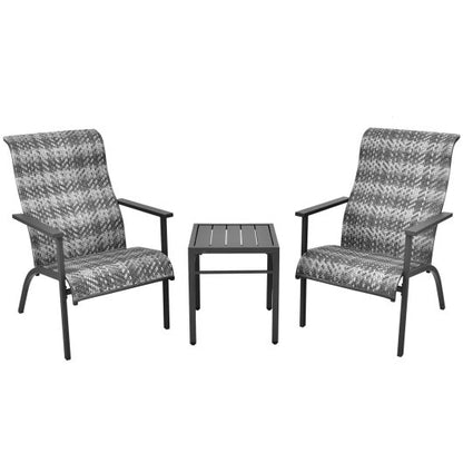 3 Pieces Patio Rattan Bistro Set with High Backrest and Armrest-Gray - Color: Gray