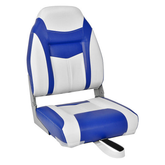 2 Pieces High Back Folding Boat Seat Set with Sponge Cushion-Blue - Color: Blue