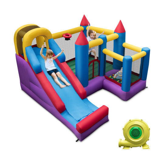 5-in-1 Inflatable Bounce House with 735W Blower and 50 Ocean Balls - Color: Multicolor