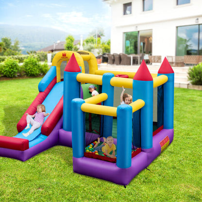 5-in-1 Inflatable Bounce House with 735W Blower and 50 Ocean Balls - Color: Multicolor