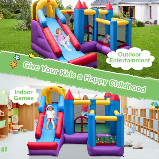 5-in-1 Inflatable Bounce House with 735W Blower and 50 Ocean Balls - Color: Multicolor