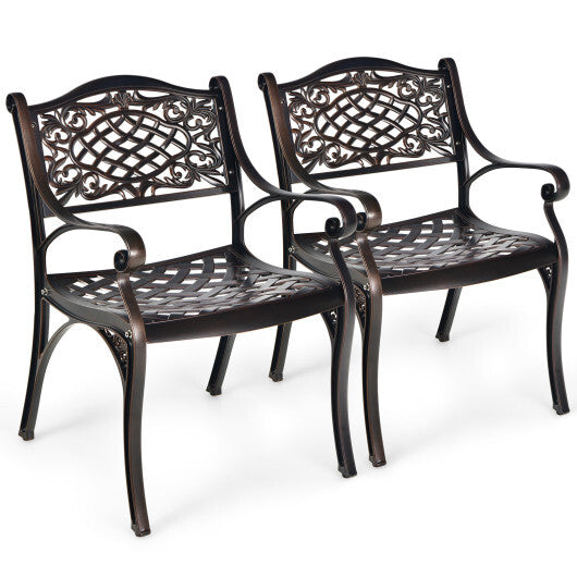 2-Piece Outdoor Cast Aluminum Chairs with Armrests and Curved Seats-Copper - Color: Copper