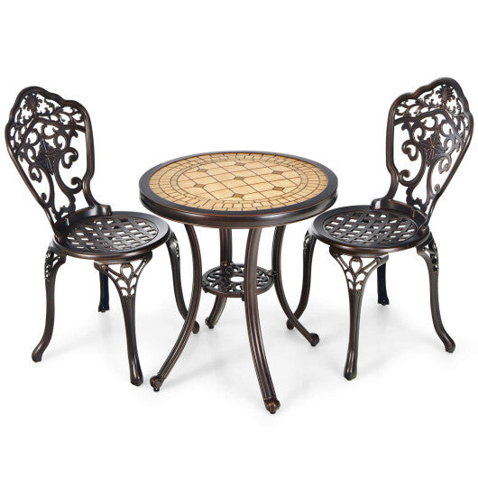 3-Piece All-Weather Cast Aluminum Patio Bistro Set-Copper - Color: Copper