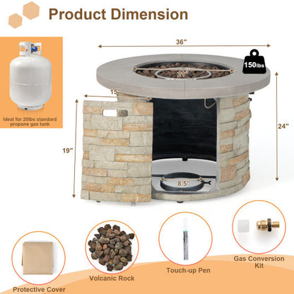 36 Inch Propane Gas Fire Pit Table with Lava Rock and PVC cover-Gray - Color: Gray