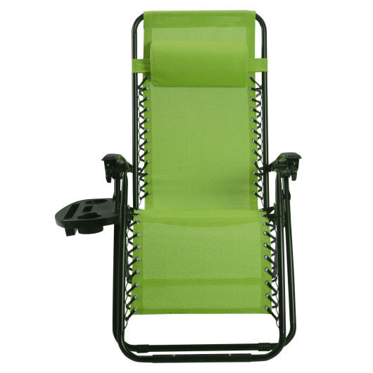 2 Pieces Folding Lounge Chair with Zero Gravity-Green - Color: Green