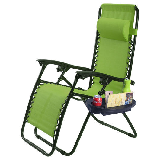 2 Pieces Folding Lounge Chair with Zero Gravity-Green - Color: Green