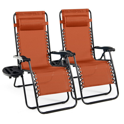 2 Pieces Folding Lounge Chair with Zero Gravity-Orange - Color: Orange