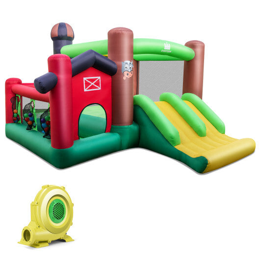 Farm Themed 6-in-1 Inflatable Castle with Trampoline and 735W Blower - Color: Multicolor