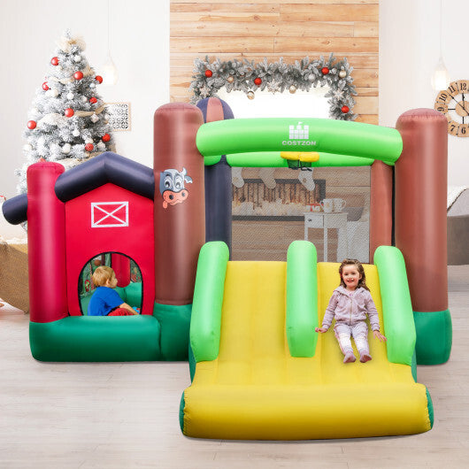 Farm Themed 6-in-1 Inflatable Castle with Trampoline and 735W Blower - Color: Multicolor