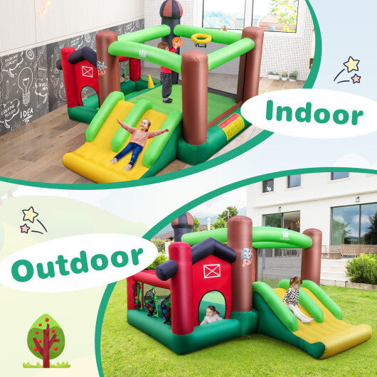 Farm Themed 6-in-1 Inflatable Castle with Trampoline and 735W Blower - Color: Multicolor