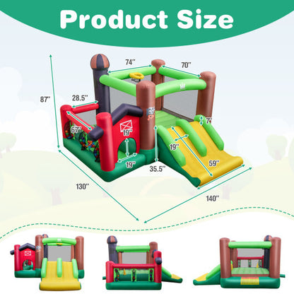 Farm Themed 6-in-1 Inflatable Castle with Trampoline and 735W Blower - Color: Multicolor